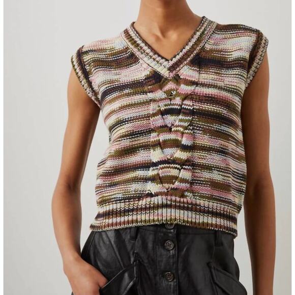 Rails Brixton Striped Knit Sweater Vest Forest Space Dye Medium - Picture 1 of 13